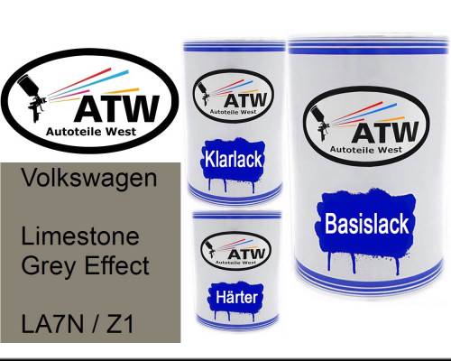 Volkswagen, Limestone Grey Effect, LA7N / Z1: 500ml Lackdose + 500ml Klarlack + 250ml Härter - Set, von ATW Autoteile West.